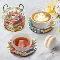 Diamantmalerei Untersetzer Set mit Ständer Buchmuster Holz – 4