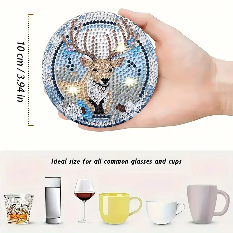 Diamantmalerei Untersetzer Set Schneemotiv Tier mit Halter Holz