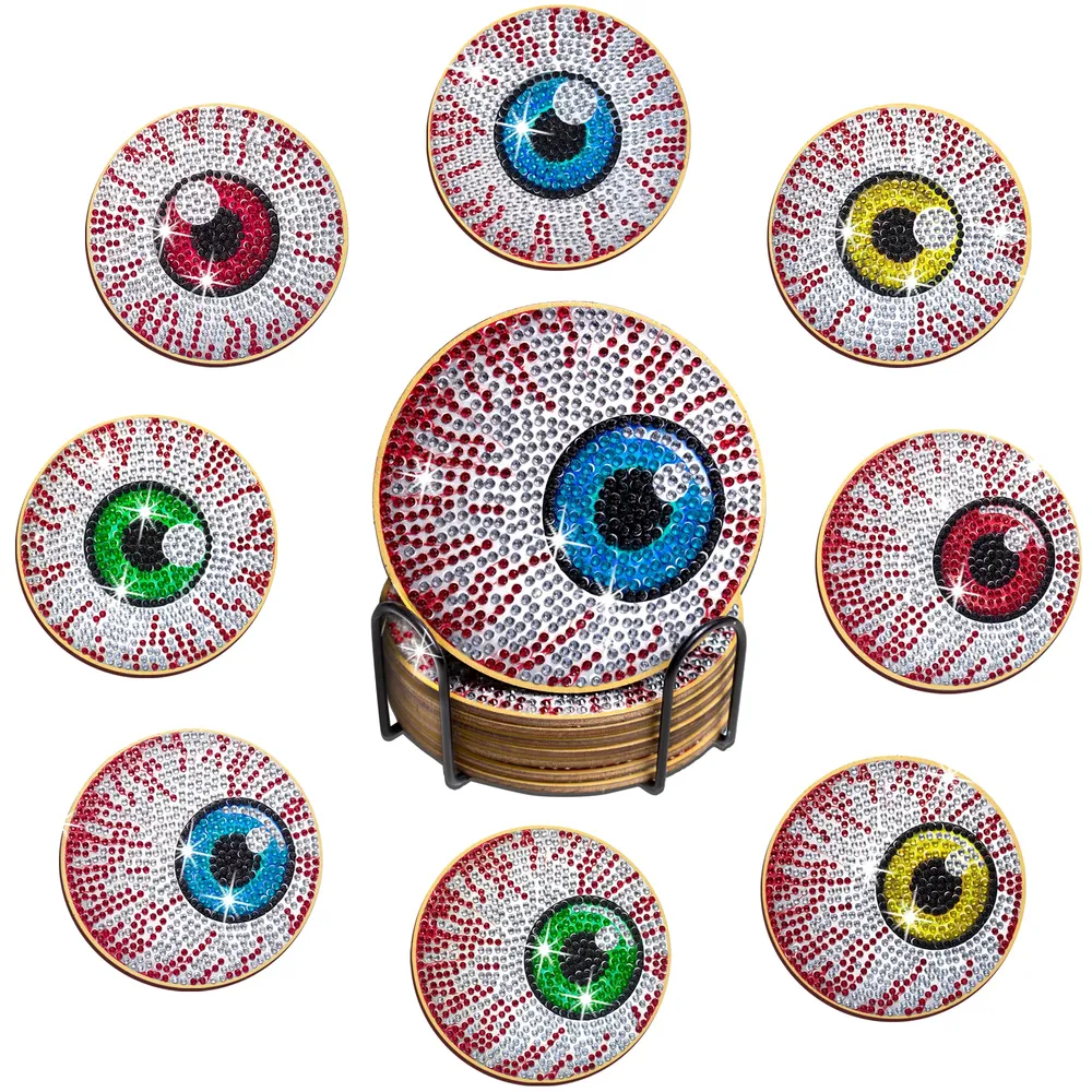 Diamantmalerei Untersetzer Set Spinnennetz mit Halter Holz