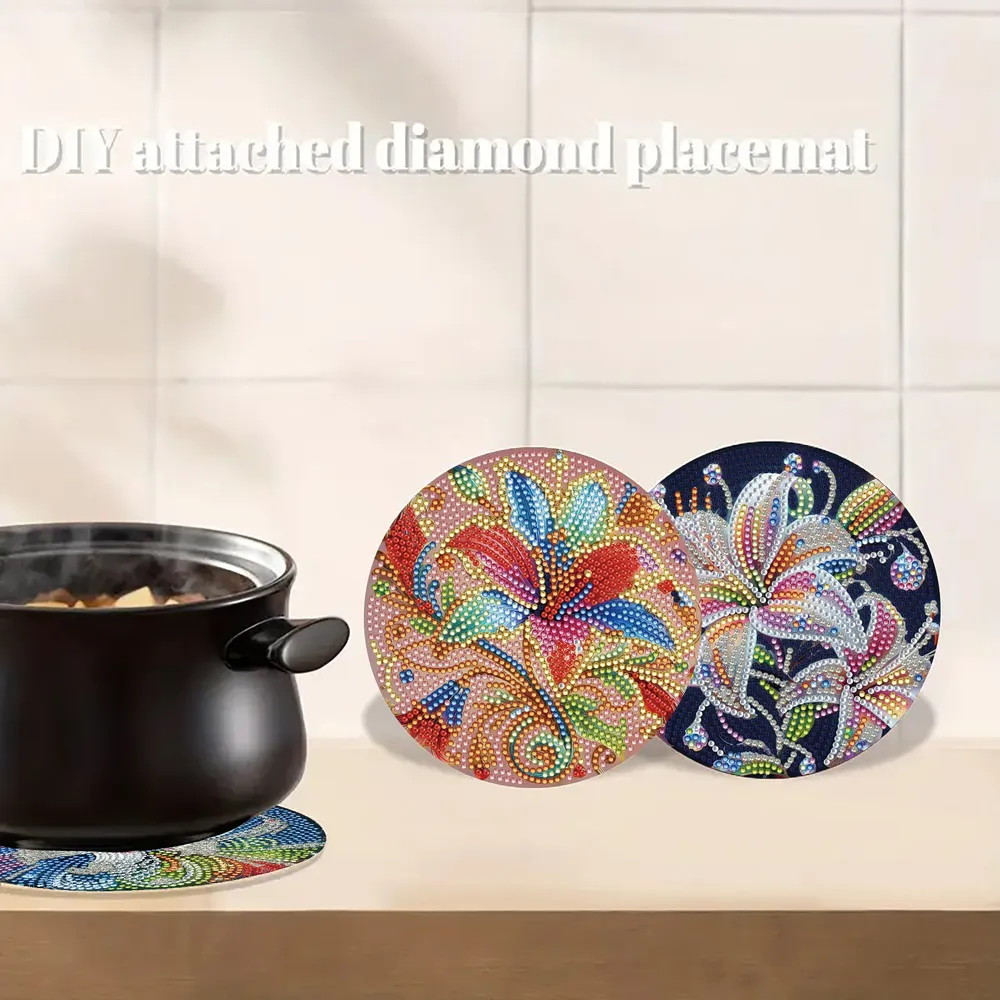 Diamantmalerei Untersetzer Set Tier Blumenmuster Gemustert Holz