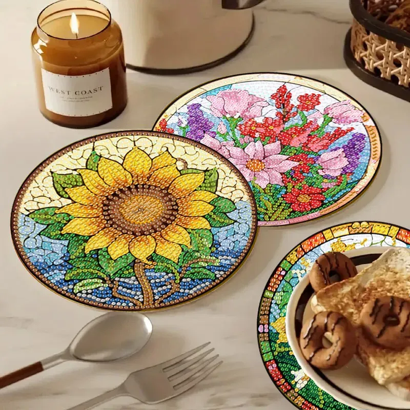 Diamantmalerei Untersetzer Set Tier Blumenmuster Gemustert Holz