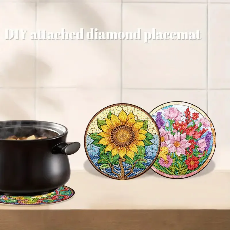 Diamantmalerei Untersetzer Set Tier Blumenmuster Gemustert Holz