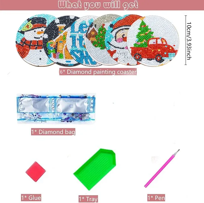 Diamantmalerei Untersetzer Set Weihnachtsmuster Spezialform Kristall