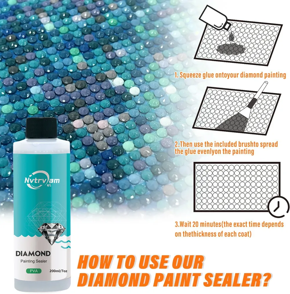 Diamantmalerei Versiegelung 60 bis 200 ml mit 3 Pinseln