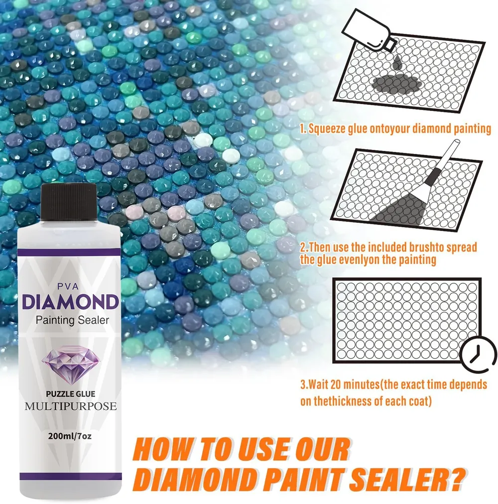 Diamantmalerei Versiegelung 60 bis 200 ml mit Silikonpinsel