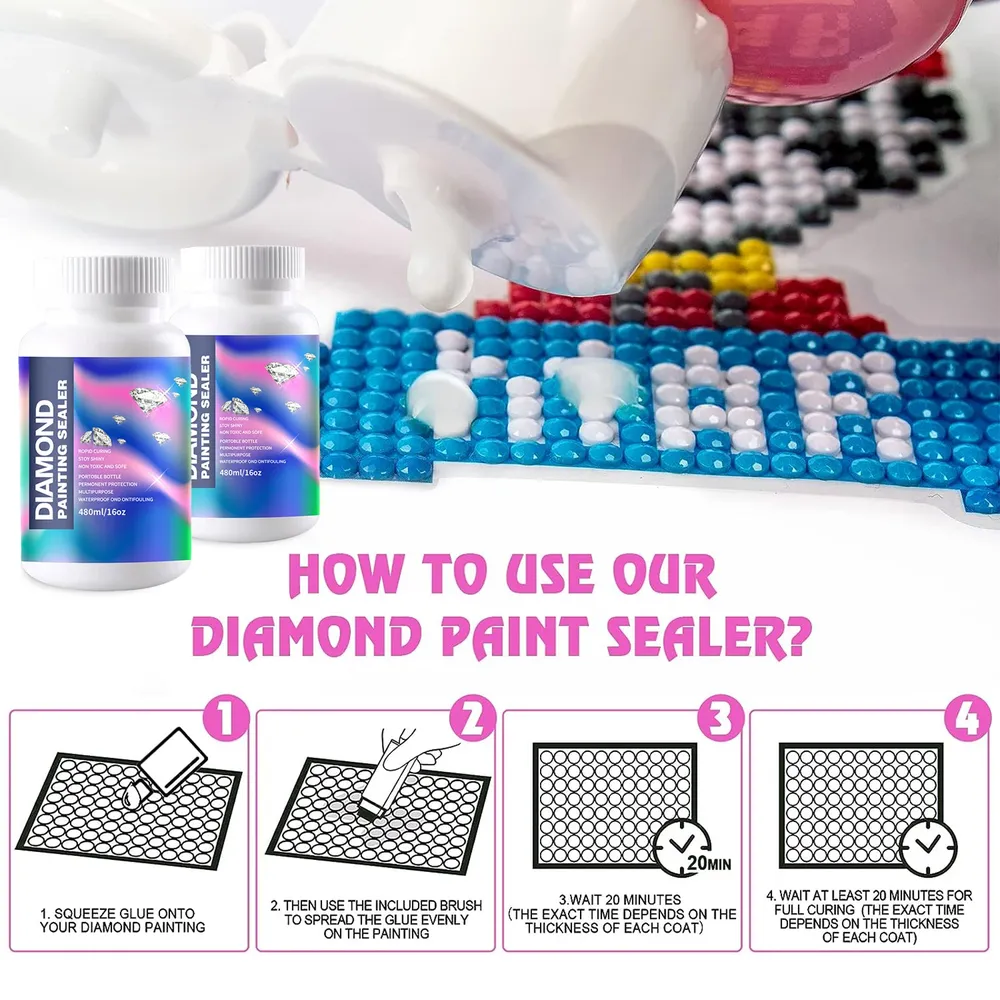 Diamantmalerei Versiegelungs Kits 120 bis 480 ml mit 3 Pinseln