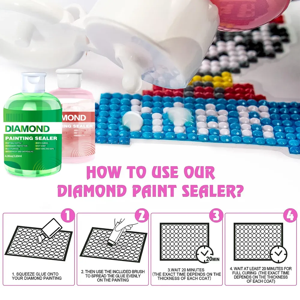 Diamantmalerei Versiegelungssets 120 bis 240 ml mit 3 Pinseln