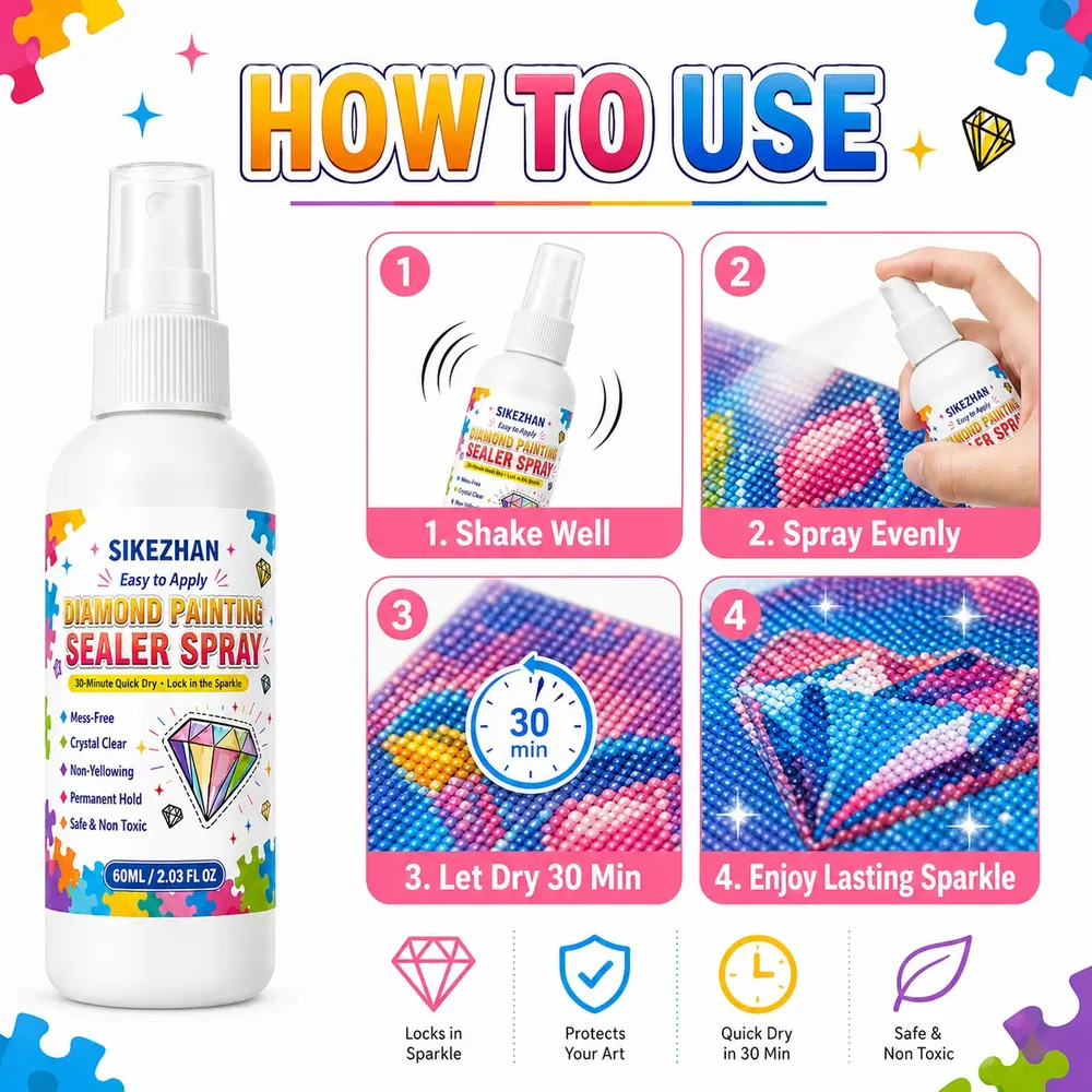 Diamantmalerei Versiegelungsspray 60ml 1 bis 7 Stück Kristallklar