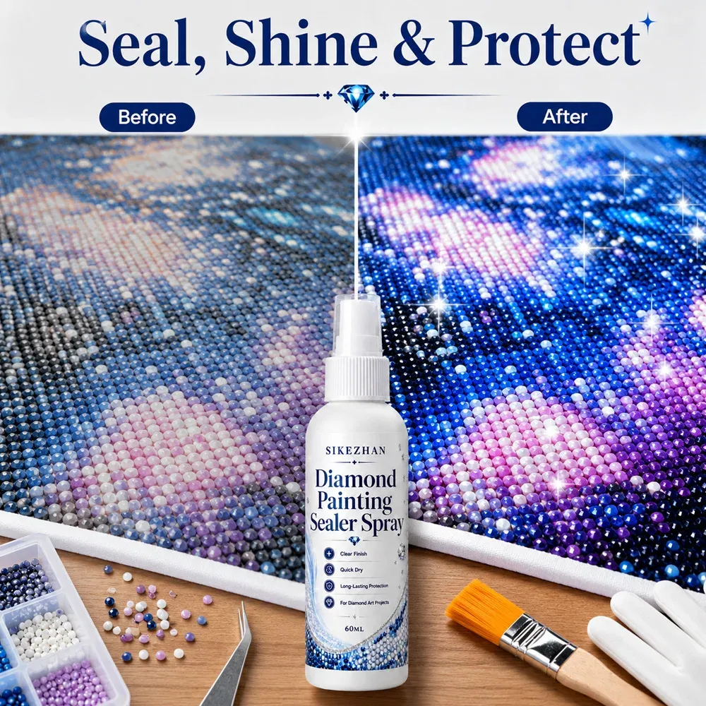 Diamantmalerei Versiegelungsspray Set 3 Stück mit Pinsel Handschuhen