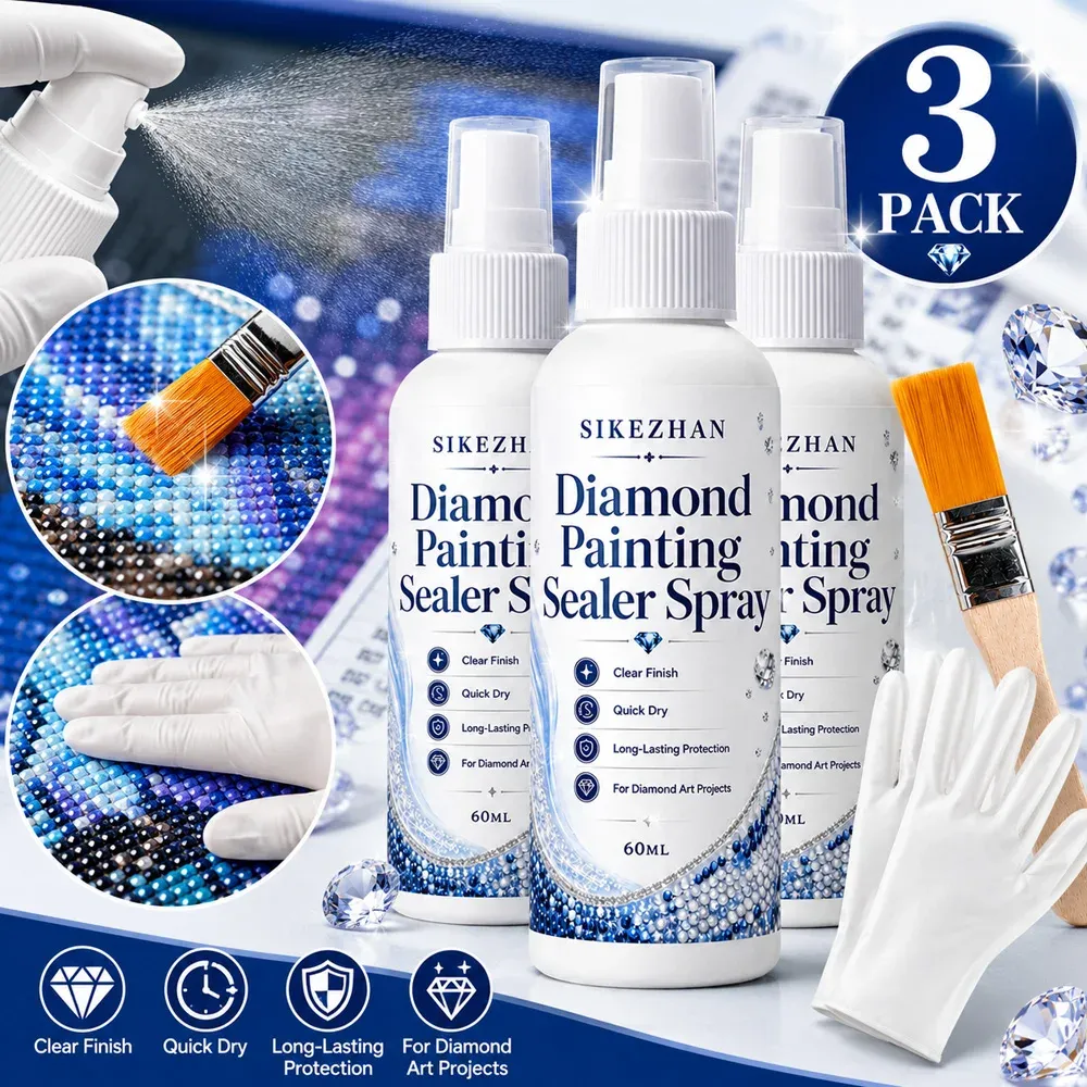 Diamantmalerei Versiegelungsspray Set 3 Stück mit Pinsel Handschuhen