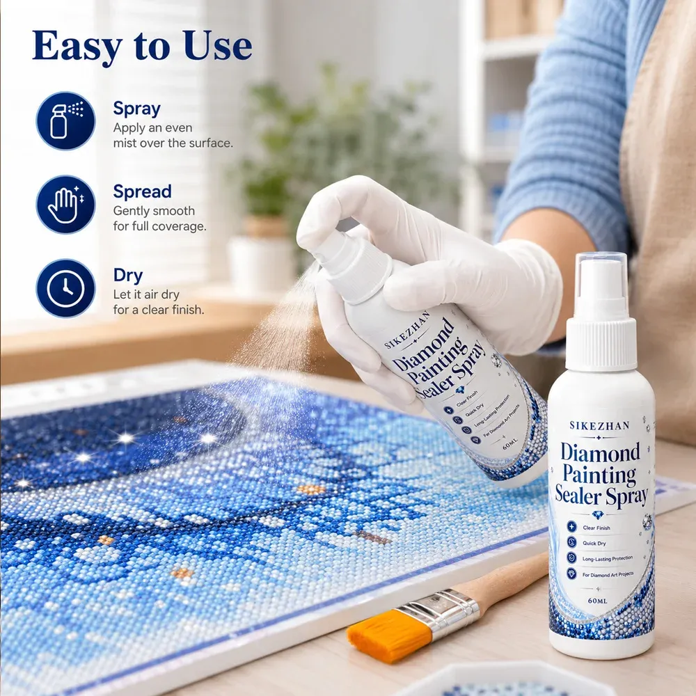 Diamantmalerei Versiegelungsspray Set 3 Stück mit Pinsel Handschuhen