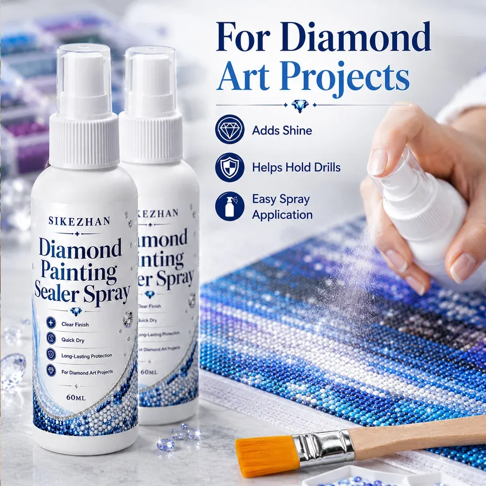 Diamantmalerei Versiegelungsspray Set 3 Stück mit Pinsel Handschuhen