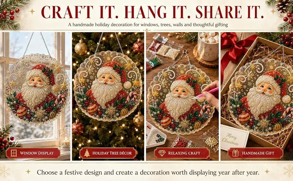 Diamantmalerei Weihnachtsanhänger 20 cm rund oder eckig