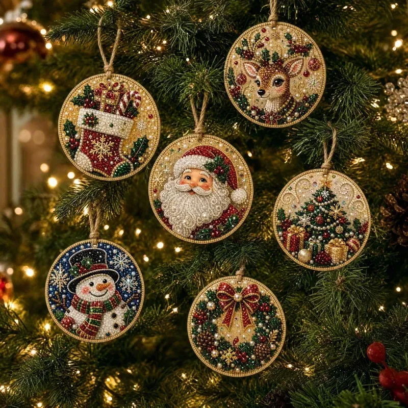 Diamantmalerei Weihnachtsanhänger 6 Stück im Set