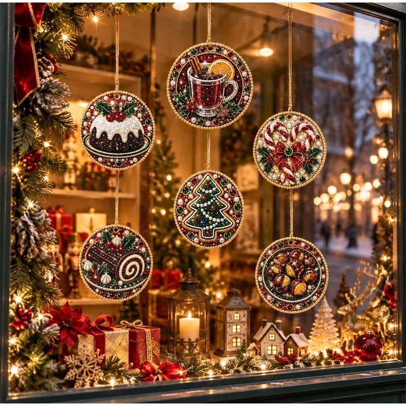 Diamantmalerei Weihnachtsanhänger 6 Stück im Set