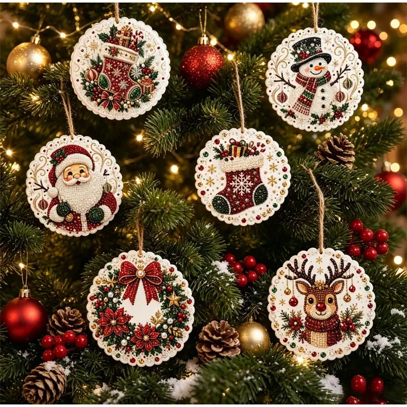 Diamantmalerei Weihnachtsanhänger 6 Stück im Set