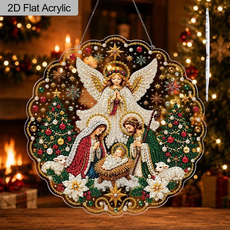 Diamantmalerei Weihnachtskrippe 20 bis 30 cm flach hängend