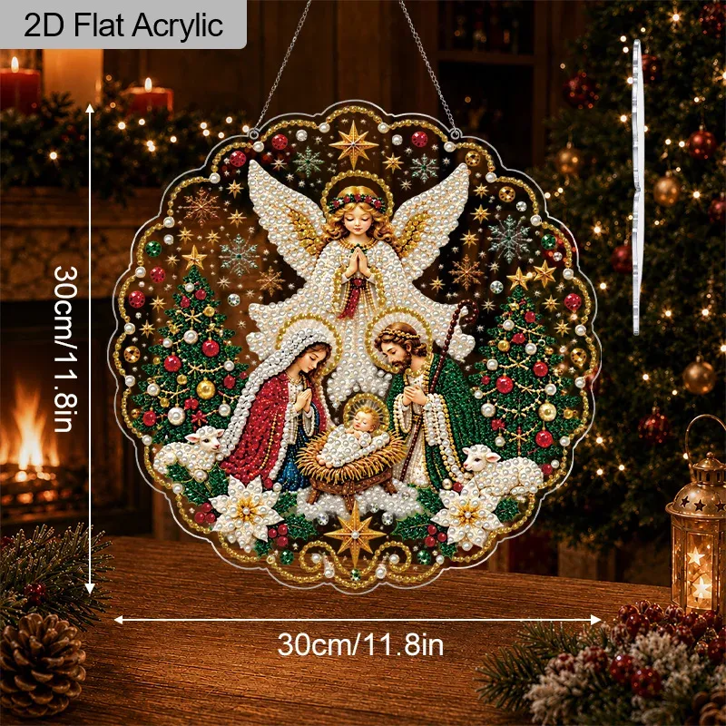 Diamantmalerei Weihnachtskrippe 20 bis 30 cm flach hängend