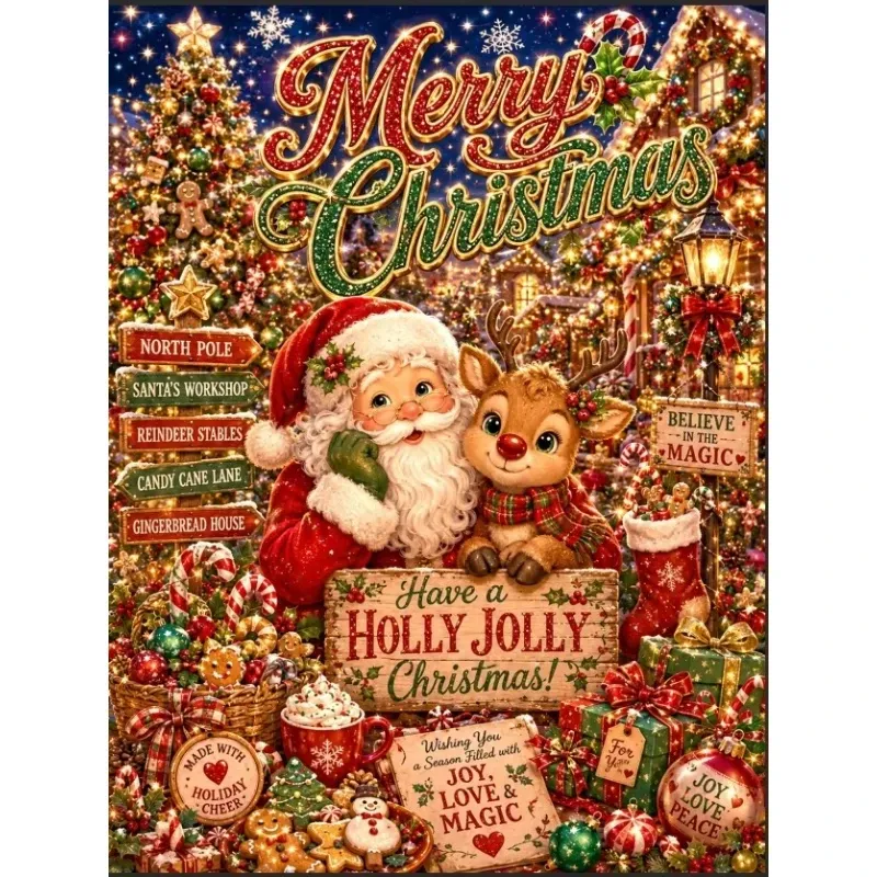 Diamantmalerei Weihnachtsmann Rentier 20 bis 70 cm rund oder eckig