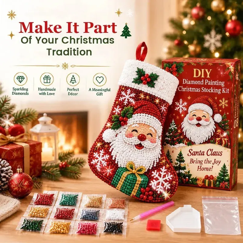 Diamantmalerei Weihnachtsstrumpf Set mit Nikolaus Schneemann