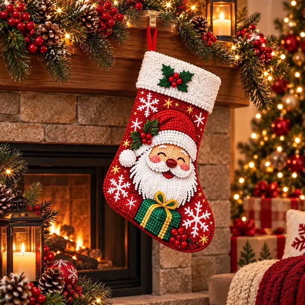 Diamantmalerei Weihnachtsstrumpf Set mit Nikolaus Schneemann