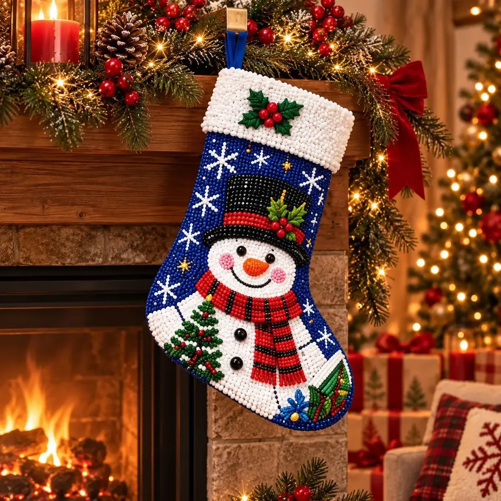 Diamantmalerei Weihnachtsstrumpf Set mit Nikolaus Schneemann