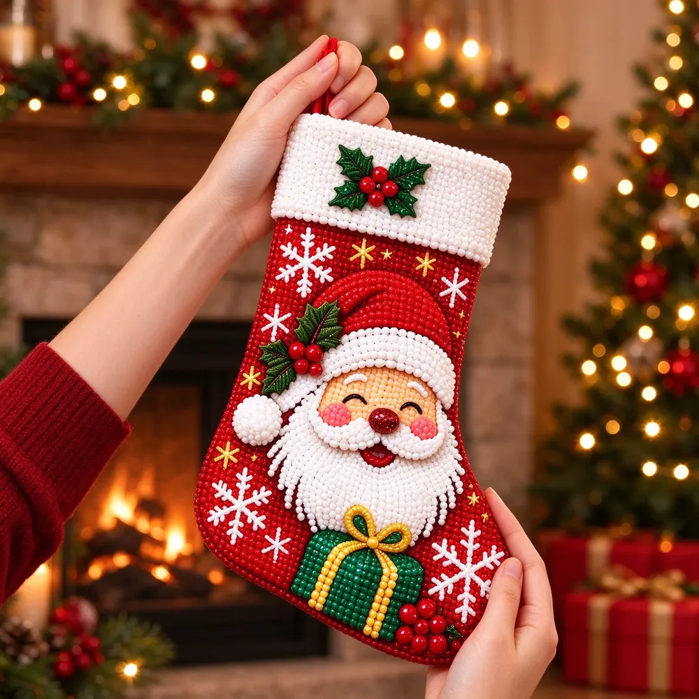 Diamantmalerei Weihnachtsstrumpf Set mit Nikolaus Schneemann