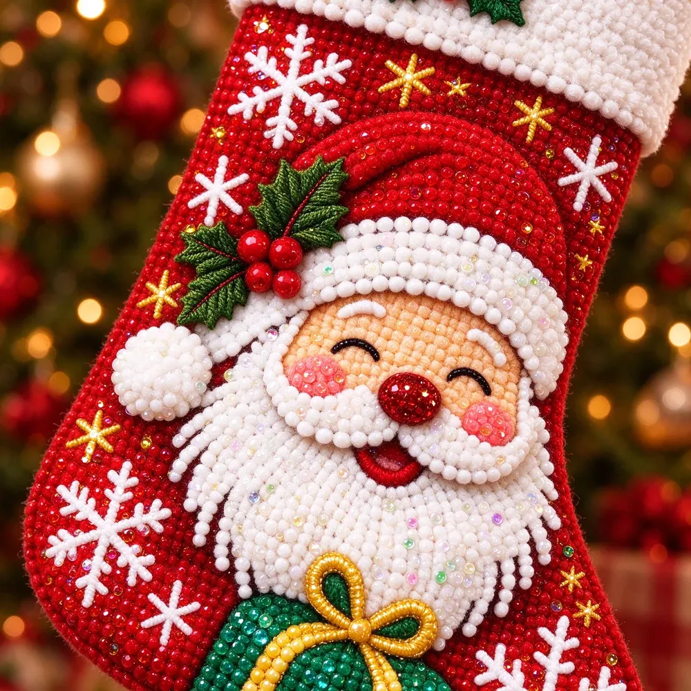 Diamantmalerei Weihnachtsstrumpf Set mit Nikolaus Schneemann