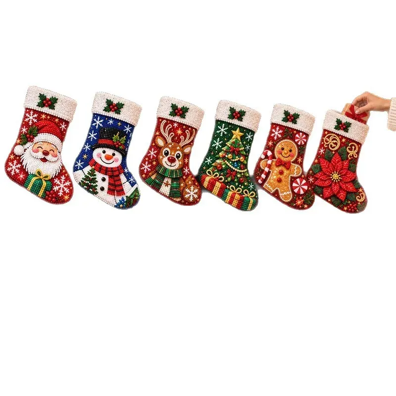 Diamantmalerei Weihnachtsstrumpf Set mit Nikolaus Schneemann