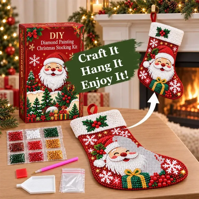 Diamantmalerei Weihnachtsstrumpf Set mit Nikolaus Schneemann