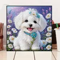 Diamantmalerei Welpe mit Blumen 30x30cm – 2