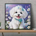 Diamantmalerei Welpe mit Blumen 30x30cm – 4