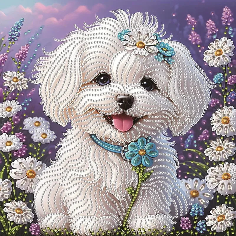 Diamantmalerei Welpe mit Blumen 30x30cm