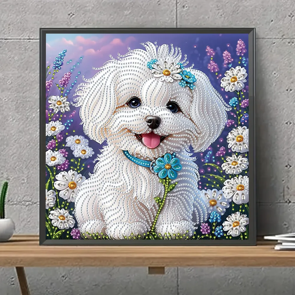 Diamantmalerei Welpe mit Blumen 30x30cm
