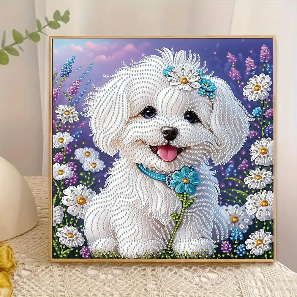 Diamantmalerei Welpe mit Blumen 30x30cm