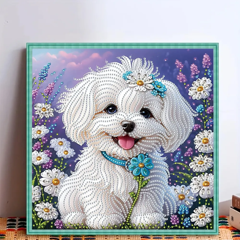 Diamantmalerei Welpe mit Blumen 30x30cm
