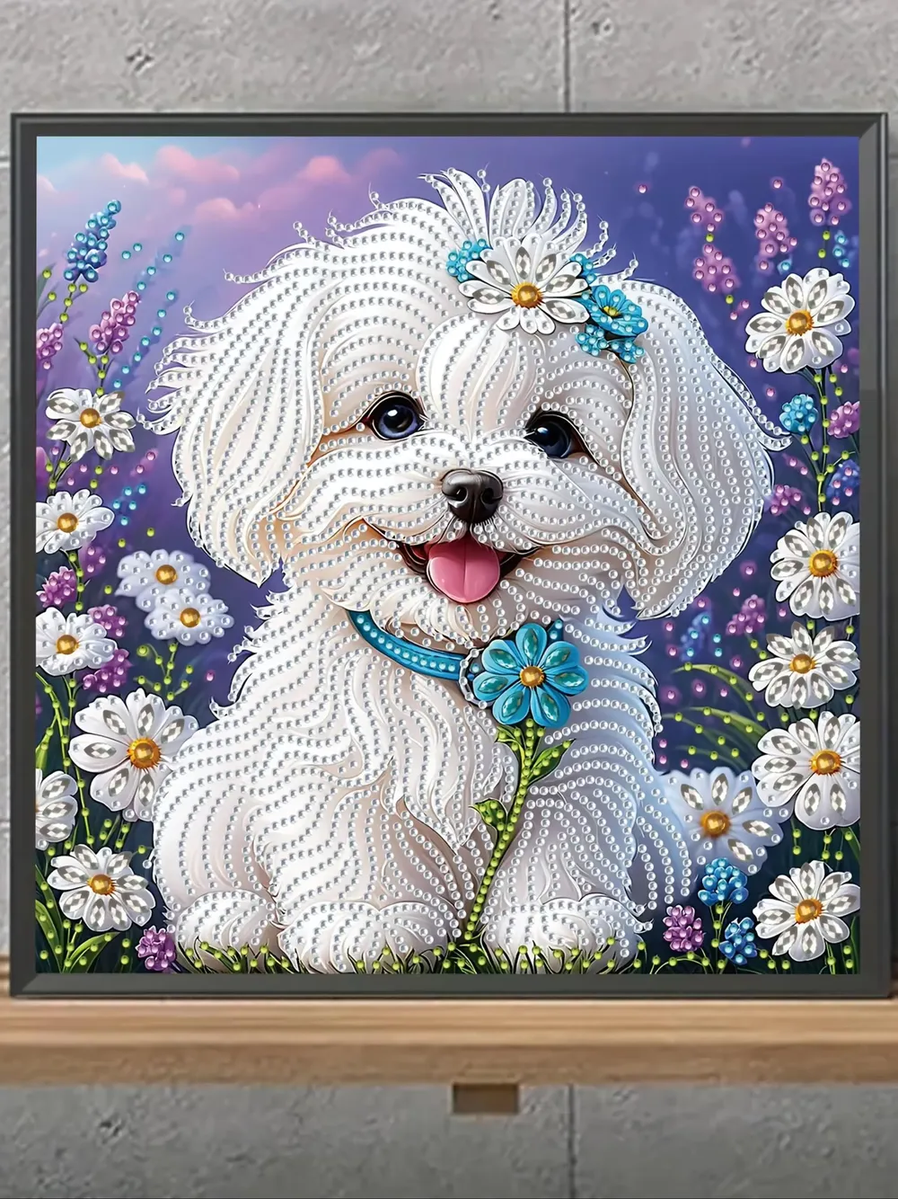 Diamantmalerei Welpe mit Blumen 30x30cm