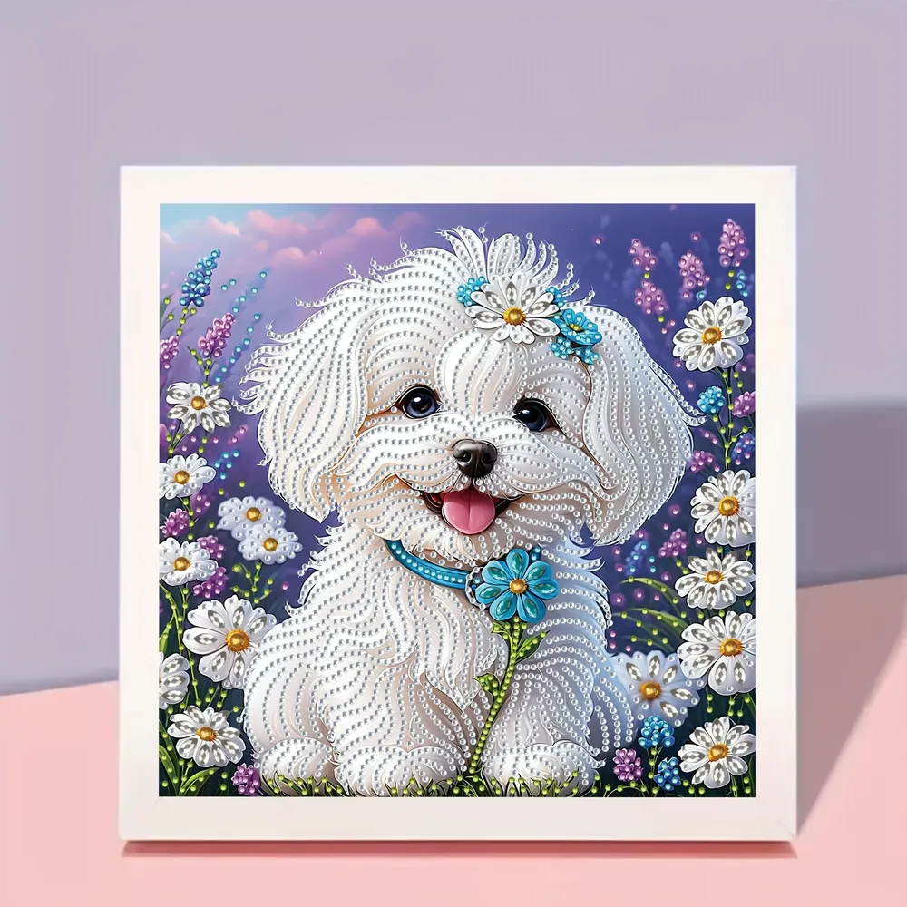 Diamantmalerei Welpe mit Blumen 30x30cm