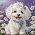 Diamantmalerei Welpe mit Blumen 30x30cm – Farbe WEISS