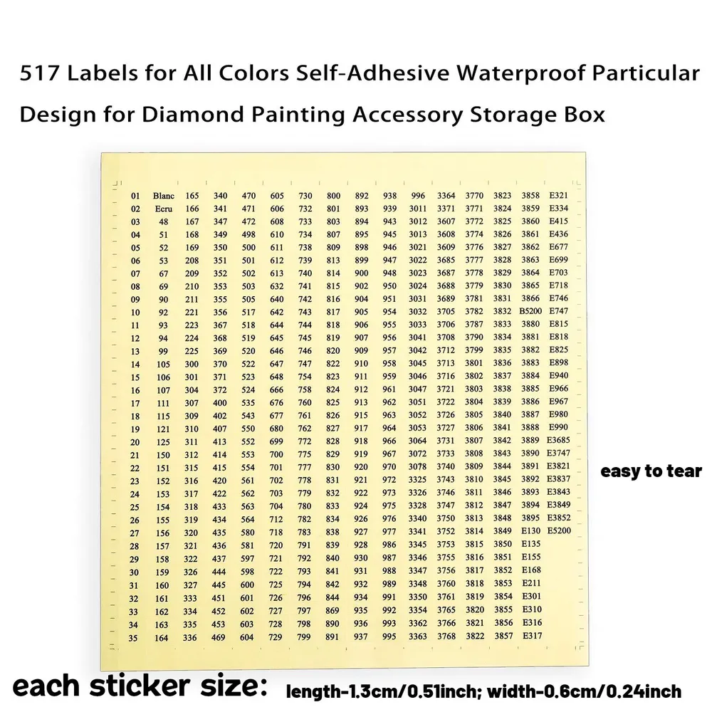 Diamantmalerei Werkzeug Aufkleber Transparent DMC 447 Nummern