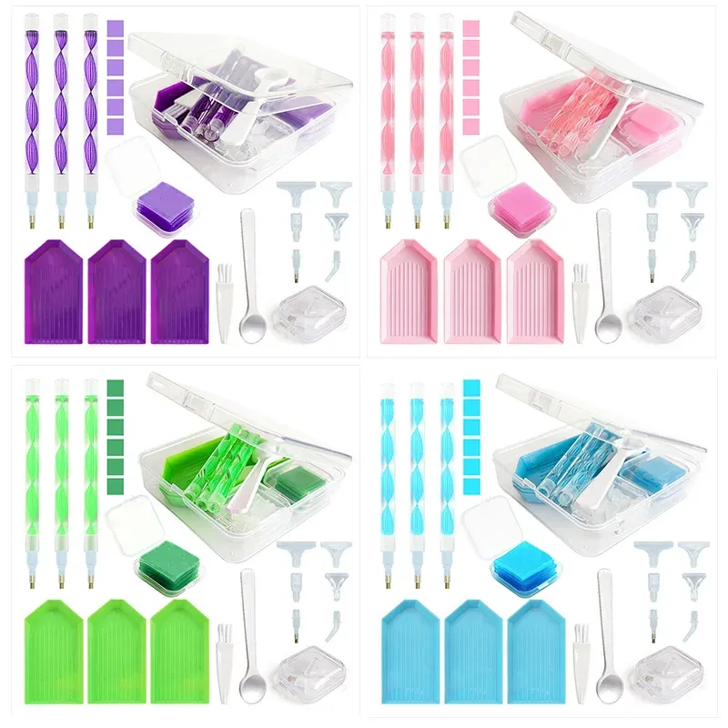 Diamantmalerei Werkzeugset 4 Farben Box Tablett Wachs Pinzette Stift