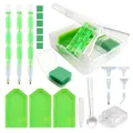Diamantmalerei Werkzeugset 4 Farben Box Tablett Wachs Pinzette Stift – Farbe green