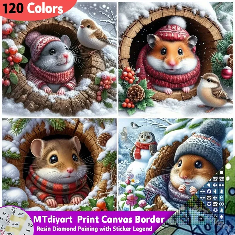 Diamantmalerei Winter Hamster 40 bis 60 cm Harz oder Acryl