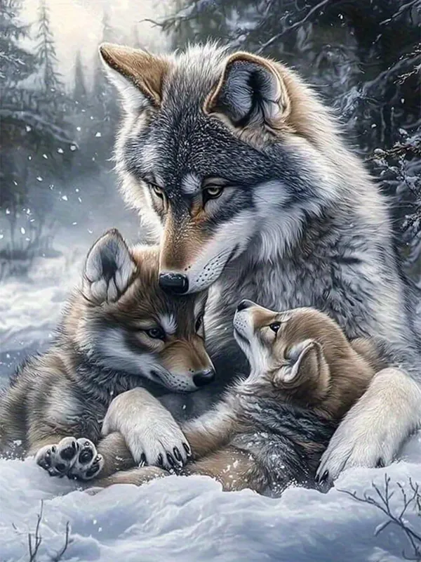 Diamantmalerei Wolf Familie 20 bis 70 cm rahmenlos