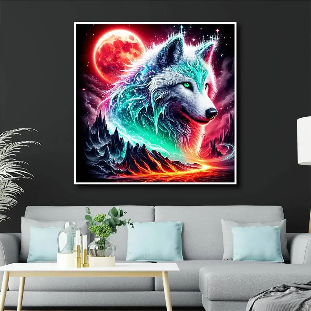 Diamantmalerei Wolf Hund Tier Mosaik Mond für Erwachsene Anfänger