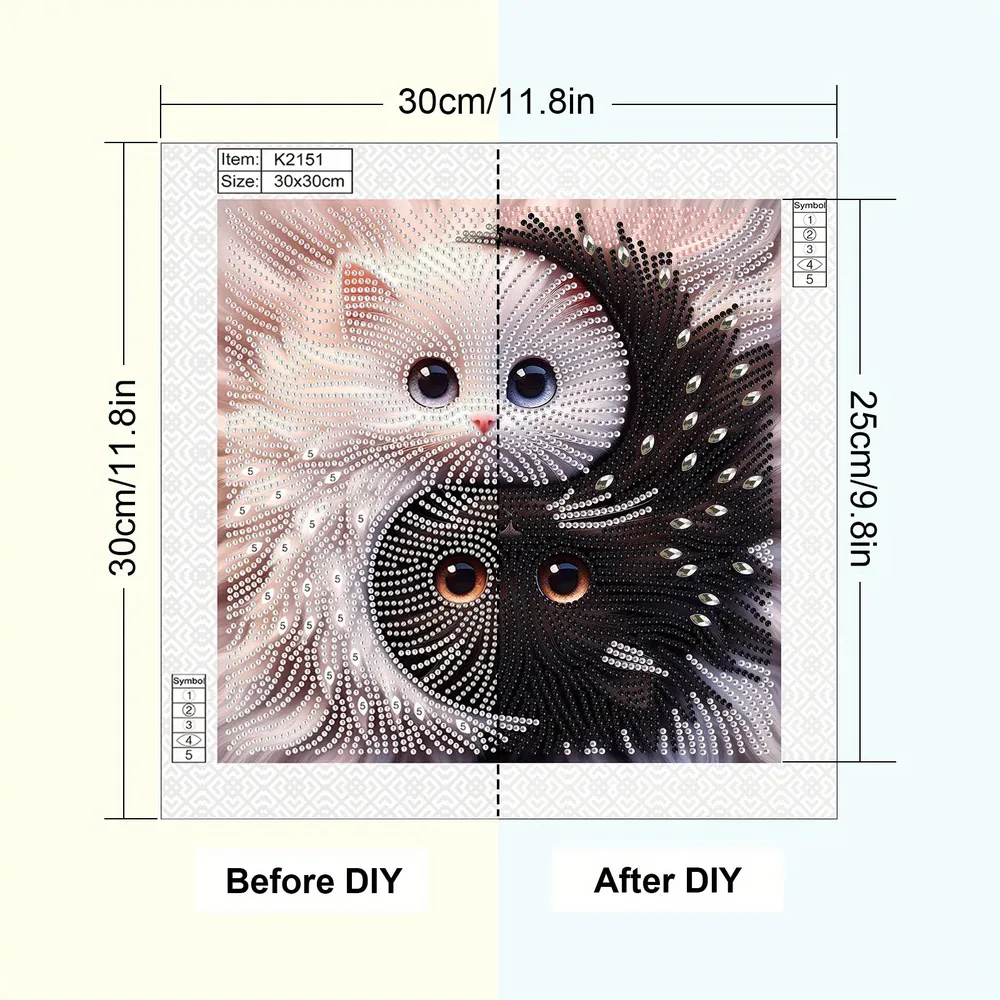 Diamantmalerei Yin Yang Katze 30x30cm