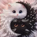 Diamantmalerei Yin Yang Katze 30x30cm – Farbe WEISS