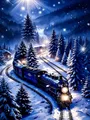 Diamantmalerei Zug Winterlandschaft 20 bis 70 cm rund oder eckig – Farbe 1026