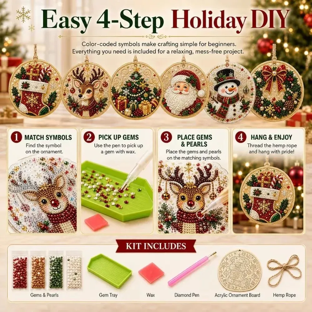 Diamantmosaik Weihnachtsanhänger 6 bis 12 Stück