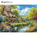 Diamantstickerei Haus Garten Landschaft Baum 20x30cm bis 50x70cm – 1